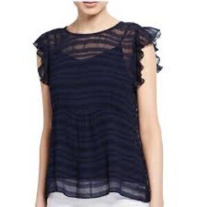 Frame Denim Navy Sheer Striped Blouse